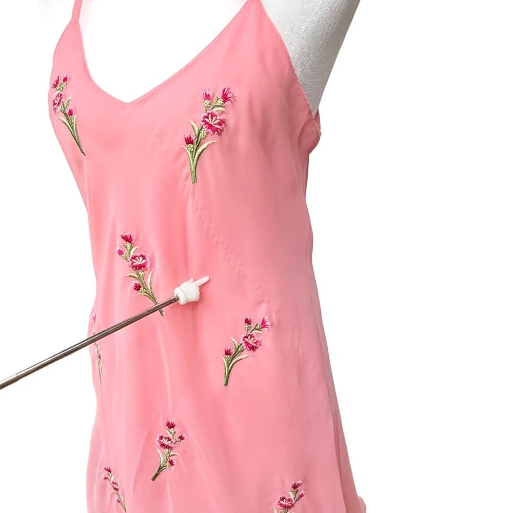 Vintage Victorias Secret Gold Label Pink Floral Embroidered Slip Dress Small 90s